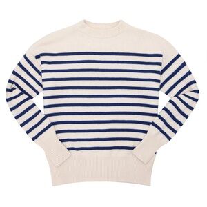 Minnow Breton striped knit sweater navy and cream cotton/cashmere NWT small